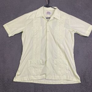 Yucateca Guayabera Shirt Mens Large Embroidered Four Pocket Cuban Cigar VTG